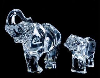 2 Baccarat Crystal Elephants Medium & Large