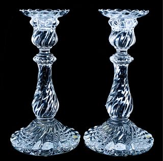 Pair, Baccarat Crystal Bambous Candle Holders