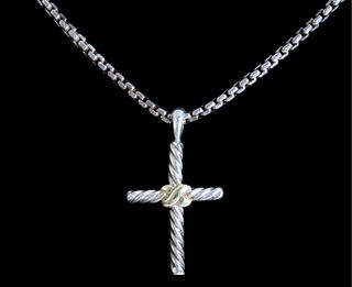 David Yurman 14K 925 Cable Cross Necklace