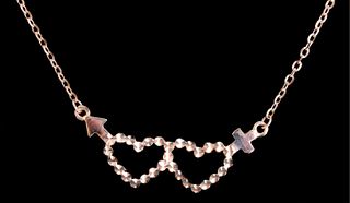 18k Rose Gold Double Heart Pendant Necklace
