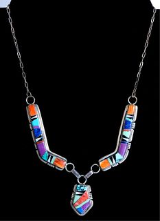 Native American Sterling & Multi Stone Necklace