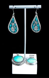 Group, 4 Pcs Mexican Sterling Silver & Turquoise
