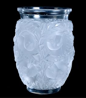 Lalique Crystal Bagatelle Bird Vase, 6.75"