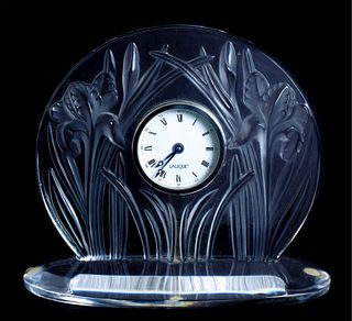 Lalique Crystal Iris Mantle or Desk Clock