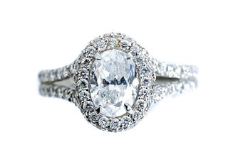 14k White Gold Diamond Ring, Size 5 1/2