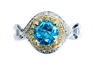 14k WG YG Blue Topaz & Diamond Ring