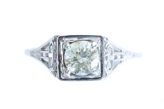 14k White Gold & Diamond Filigree Ring, size 6