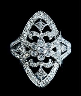 Art Deco Style 14k WG & Diamond Ring, Size 7