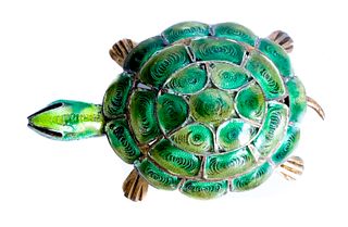 Vintage Champleve Enamel Turtle Brooch Pin