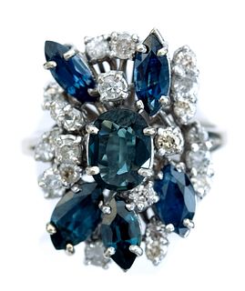 Sapphire & Diamond Cluster Ring, Size 7