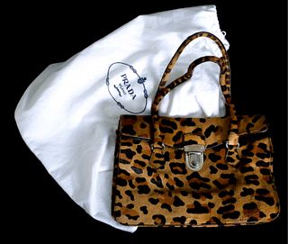 Prada Leopard Pattern Fur Attache Style Bag