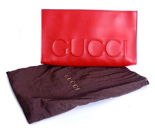 Large Gucci Embossed Clutch in Red