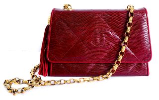 Chanel Red Lizard Quilted Flap Bag