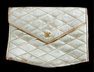 Vintage Chanel Quilted Metallic Gold Clutch