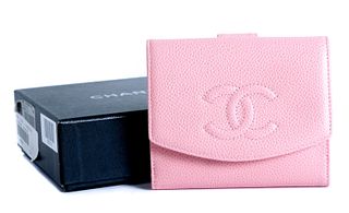 Chanel Pink Caviar Leather Trifold Wallet