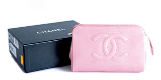 Chanel Pink Rose Caviar Leather Makeup Bag