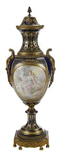 Sevres or Sevres Style Hand Painted Porcelain Urn