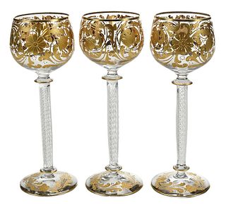 Set of 12 Moser Attributed Gilt Decorated Stems