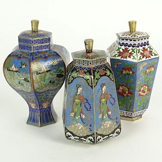 Lot of Three (3) Vintage Chinese Cloisonne Lidded Vases