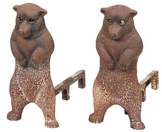 Pair of Cast Iron Bear Form Andirons