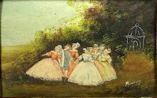 Antique Miniature Painting "Ladies in The Garden"