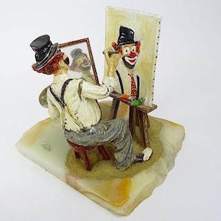 Ron Lee American (born 1952-) 1984 Limited Edition Painted and Gilt Metal Clown Sculpture on Onyx Base "Self Portrait"