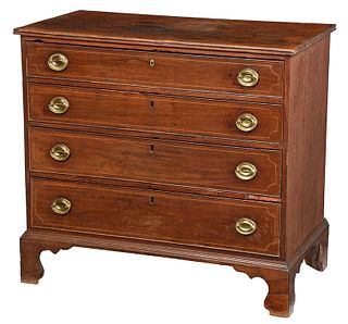 American Chippendale Inlaid Four Drawer Chest
