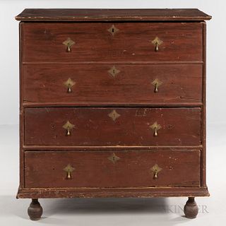 Red-painted Pine Chest over Drawers