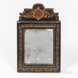 Small Black-painted and Paint-decorated Mirror