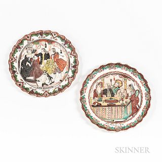 Two Polychrome Decorated Creamware Plates