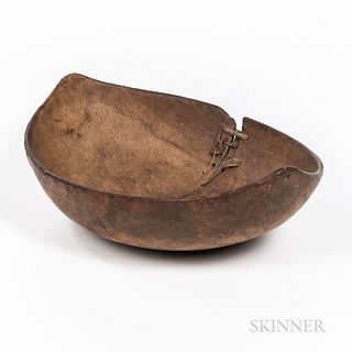 Native American Carved Ovoid Bowl with Make-do Repair