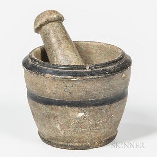 Turned and Paint-decorated Soapstone Mortar and Pestle