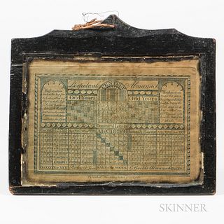 Printed "Perpetual Almanack" in a Carved and Shaped Black-painted Frame