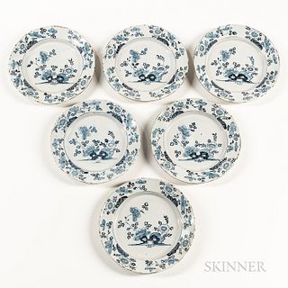 Set of Six Blue and White Tin-glazed Plates