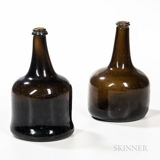 Two Mallet-form Blown Glass Bottles