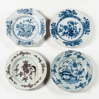 Four Tin-glazed Plates