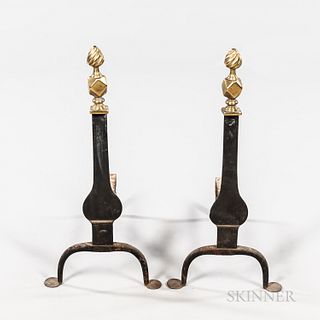 Cast Brass and Wrought Iron Knife-blade Andirons