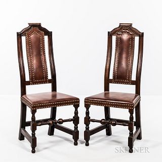 Pair of William and Mary-style Crooked-back Leather Chairs