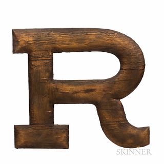 Large Carved and Gilt Wooden Letter "R,"