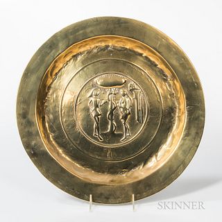 Large Adam and Eve Embossed Brass Tray