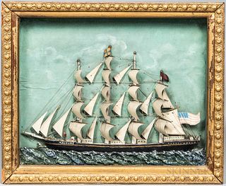 Carved and Painted Ship Diorama of the Four-masted Vessel Madeline