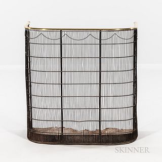 Tall Brass and Iron Wirework Fire Screen