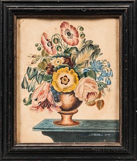 Watercolor on Paper Urn of Flowers