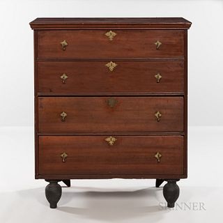 Early Red-painted Cherry Chest over Two Drawers