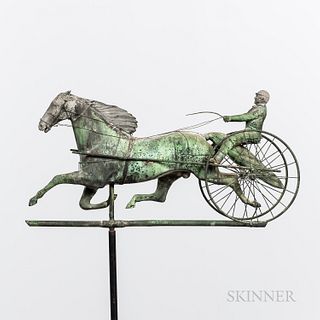 Molded Sheet Copper and Cast Zinc Horse and Sulky Weathervane