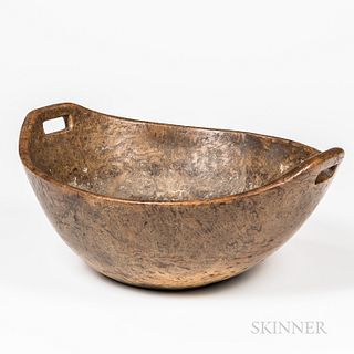 Large Oval Burl Bowl with Pierced Handles