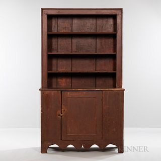 Red-painted Pine Stepback Cupboard