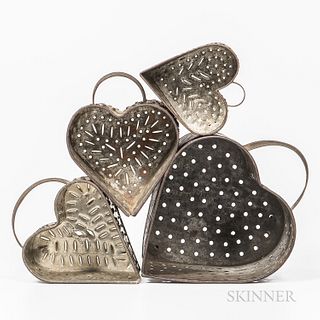 Four Pierced Tin Heart-form Curd Molds