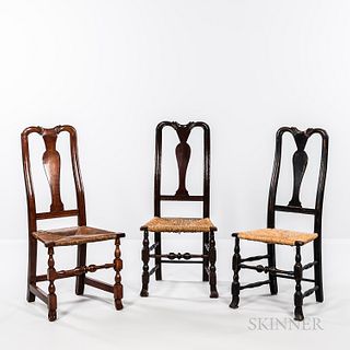 Three Queen Anne Vase-back Spanish-foot Side Chairs