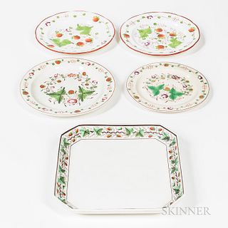 Strawberry Luster Tray and Four Plates